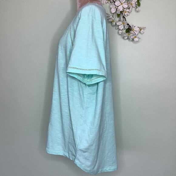 Jones New York Signature Woman Knit Crochet Peekaboo Casual T Shirt Top Mint - Picture 8 of 14